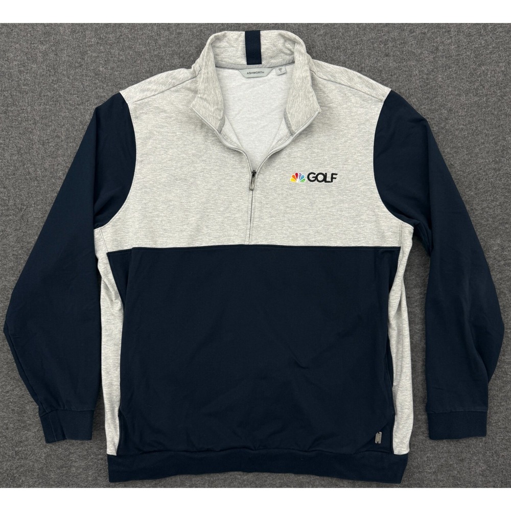 Ashworth Pullover Mens‎ Large NBC Golf Channel 1/4 Zip Gray Blue Sweater Stretch